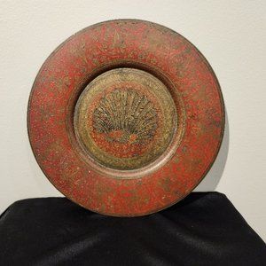 Vintage Brass Enamel Peacock Tray